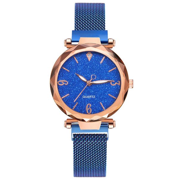 Donne in oro rosa Guarda il lussuoso magnetico stellata Sky Lady Orologio da polso Mesh Women Color Five