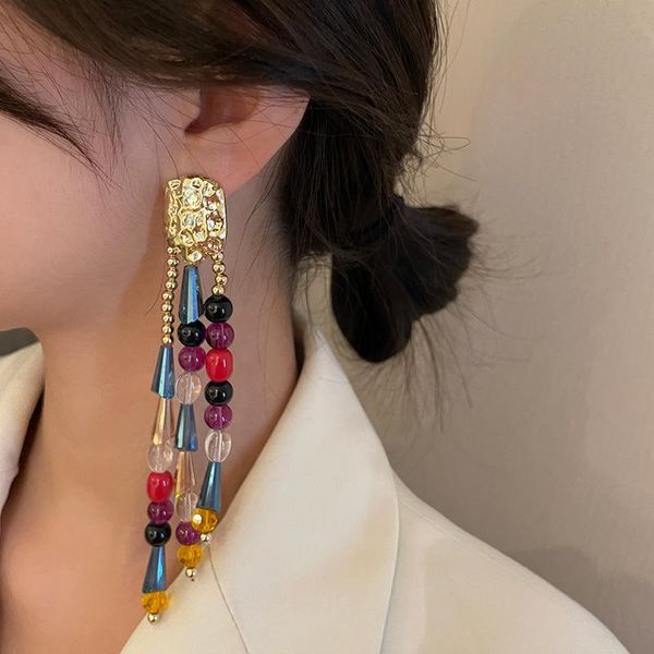 

dangle & chandelier aensoa 2021 colorful tassel acrylic resin bead drop earrings for women exaggerated bohemia long earring pendant jewelry, Silver