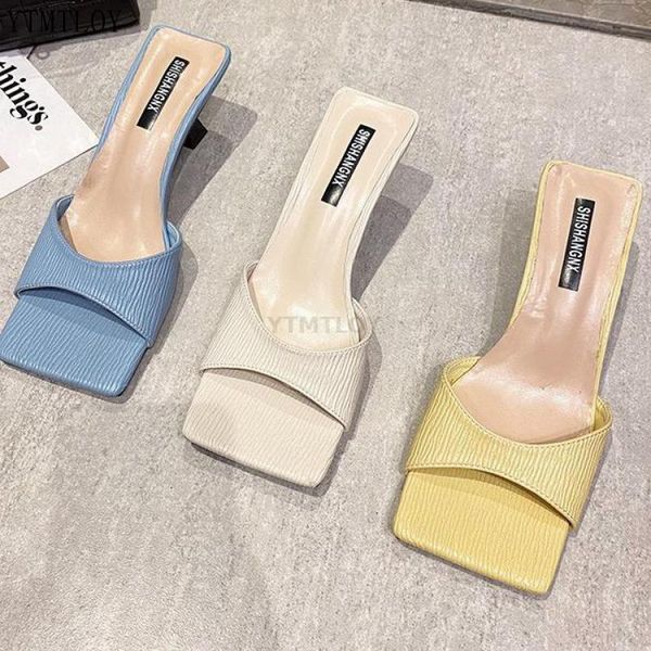 

slippers brand high heels women slip on slide elegant mule sandal leisure ytmtloy zapatillas mujer casa sapatos mulher, Black