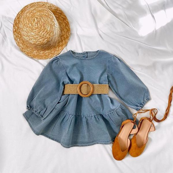 

girl's dresses little girls casual lantern sleeve dress with belt kids baby fashion solid color back button a-line sweet for 1-6t, Red;yellow