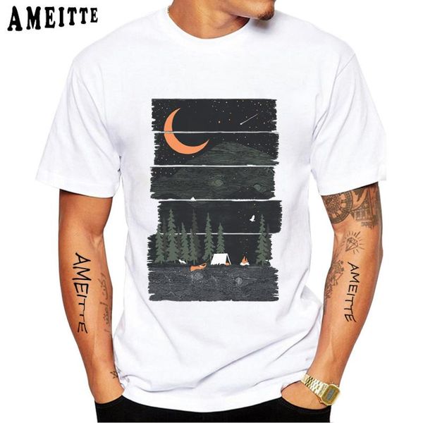 

men's t-shirts wish i was camping t-shirt short sleeve natural forest watercolor art animal lover casual hip hop boy white tees, White;black
