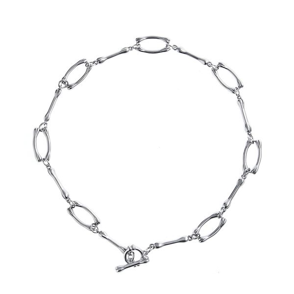 

original design bone stitching necklace hip hop ins titanium steel ot word buckle street short clavicle chain jewelry, Silver