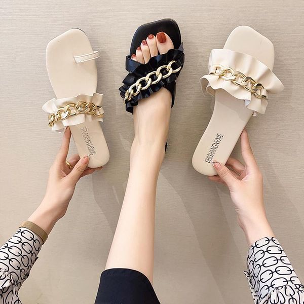 

flat shoes female slippers soft slides fashion rivet slipers women comfort luxury 2021 summer basic bonded leather rubber scanda, Black