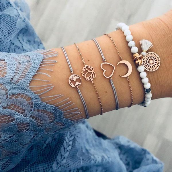 

tennis 6pcs/set map elephant charm bracelets for women gold crystal wrist chain cool fashion hand jewelry female bracelet, Golden;silver