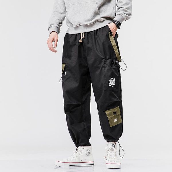 

men's pants 2021 hip-hop jogger black harem overalls multi-pocket ribbon sportswear streetwear casual