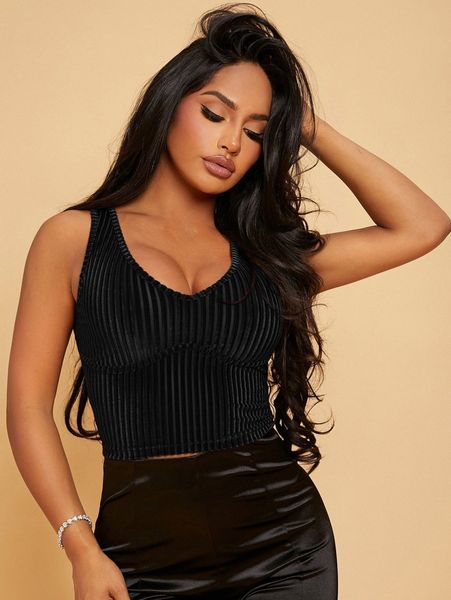 

rib-knit velvet tank d8s5#, White