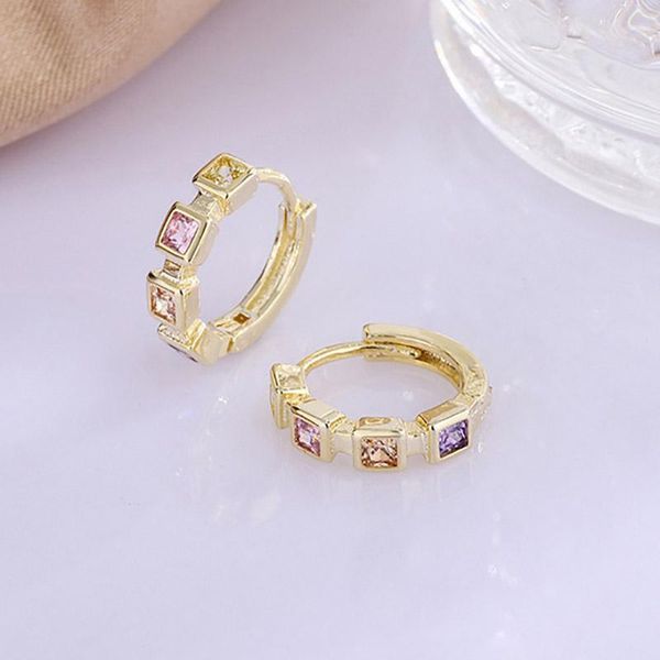 

hoop & huggie women's earrings with crystal french entry lux ins small ear accessories gold color piercing jewelry fashion gift kbe134, Golden;silver