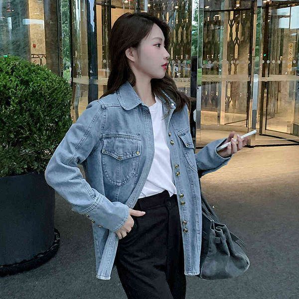 

denim jacket women's 2021 autumn denim early new european loose shirt trend p90, Black;brown