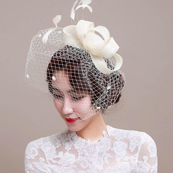 

ly fashion women fascinator cambric headdress vintage lady cocktail hat french veiling wedding party bridal hair accessorie accessories