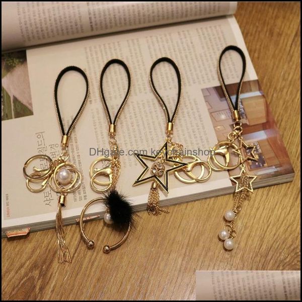 

keychains fashion accessories keychain creative pearl tassel five pointed star gift pendant korean diamond ball car key ring exquisite women, Silver