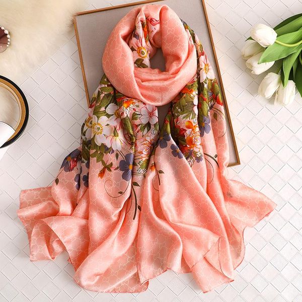 

scarves 2021 design muffler print silk scarf women fashion flower shawl 180x90cm spring/autumn clothing accessories for ladies, Blue;gray