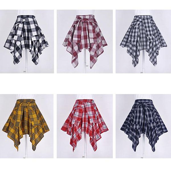 

skirts totrust plaid skirt women summer printed irregular for casual students fake shirt mini female beach saia, Black