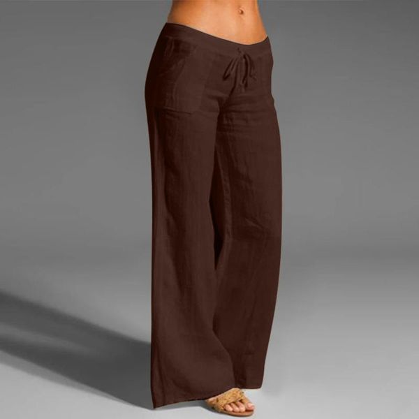 

women's pants & capris cotton linen elastic waist women drawstring long wide leg casual loose solid color pockets summer pantalones de, Black;white