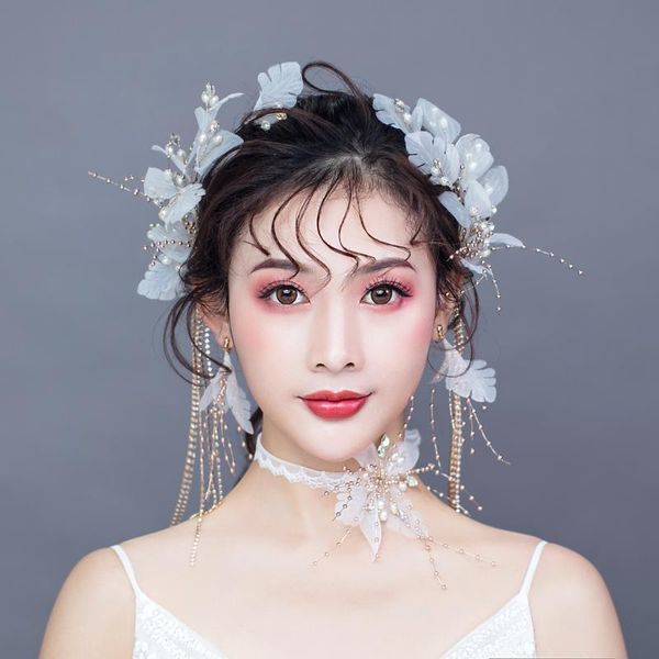 

headpieces super fairy korean spun yarn flower tassels pair clip bride wedding po headdress styling accessories, Silver