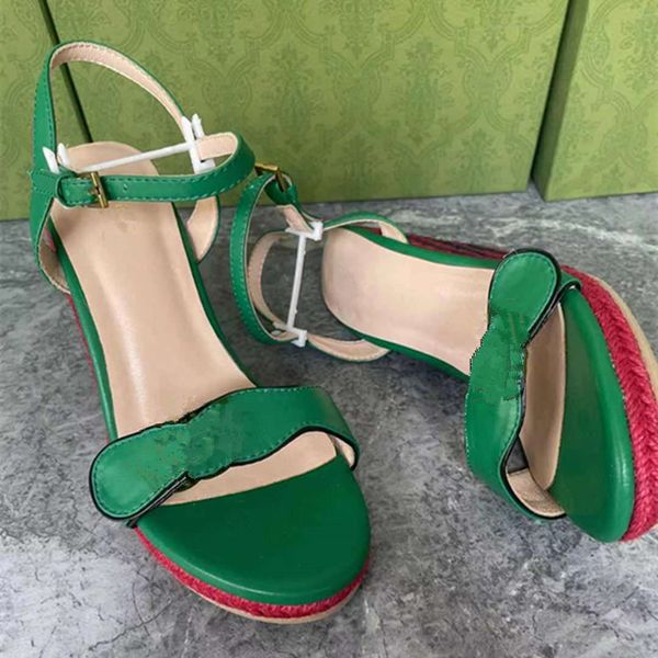 

luxury designer sandals womens summer fashion lady sandal gladiator genuine leather wedge buckle strap highquality rope woven shoes rubber g, Black