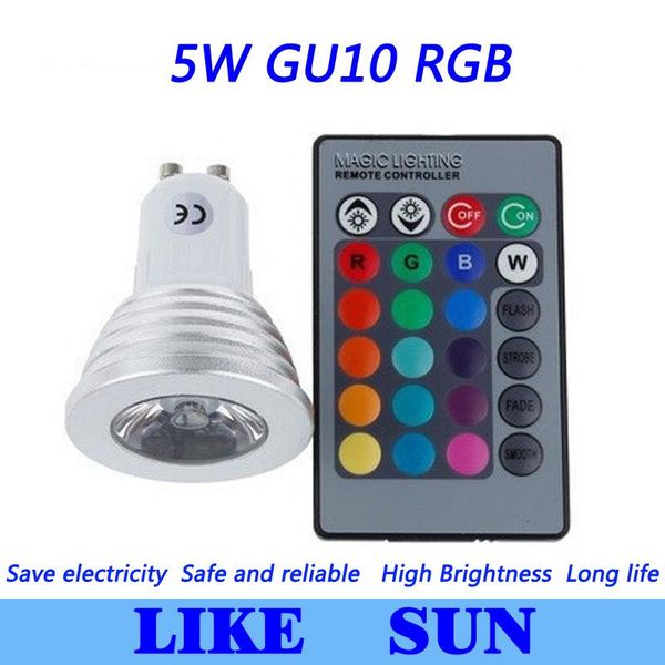 

bulbs 30pcs/lot 5w rgb lamp 16type colors gu10 ac95-265v led light spotlight bulb with remote controller