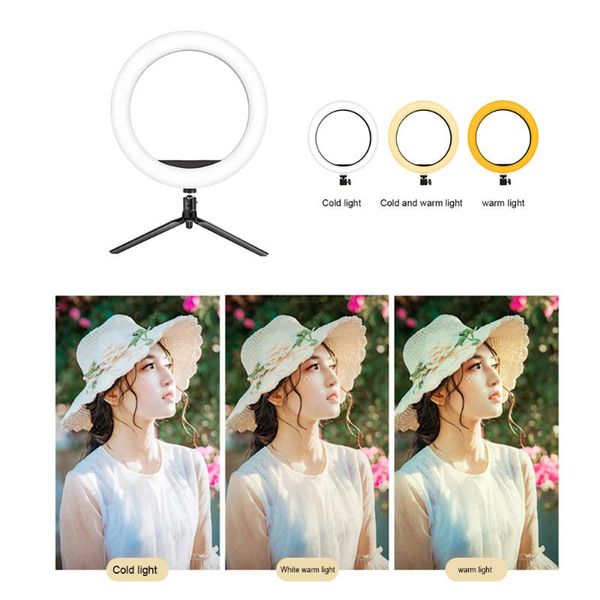 

10inch youtube video led ring light dimmable 26cm adjustable brightness live studio shooting 3 modes tripod stand universal 10w flash heads