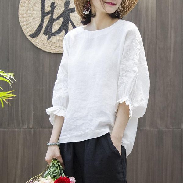 

women's blouses & shirts summer casual women clothes blue white yellow red 4xl loose ruffles batwing sleeve linen , blouse shirt for w
