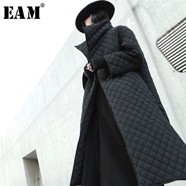 

[eam] black big size long cotton-padded coat sleeve loose fit women parkas fashion spring autumn 19a-a319 211018