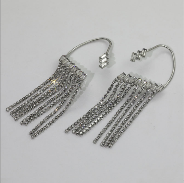 

dangle & chandelier 2021 tassel rhinestone earrings simple exaggerated, Silver