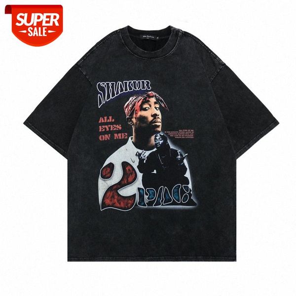 

wind hip-hop character print short-sleeved t-shirt men's street flow loose round neck five-point sleeves #op4j, White;black