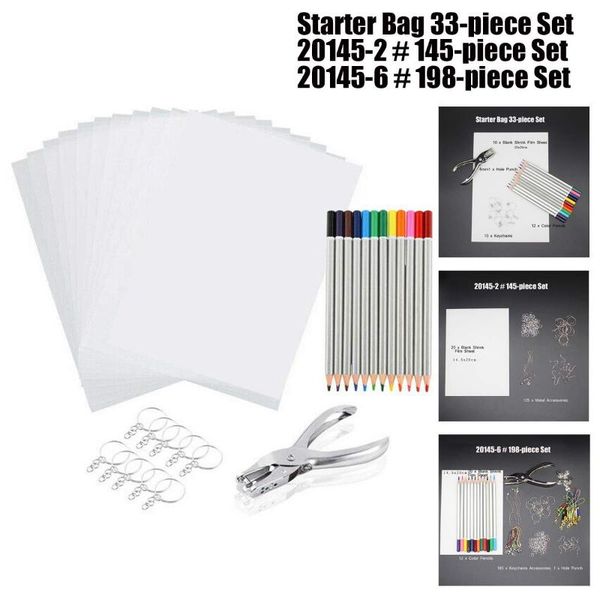 

craft tools heat shrink sheet plastic kit 33/145/198pcs shrinky art paper hole punch keychains pencils diy drawing supply