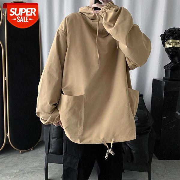 

ulzzang tooling hooded sweater men's korean style trend loose student all-match jacket #eu3d, Black