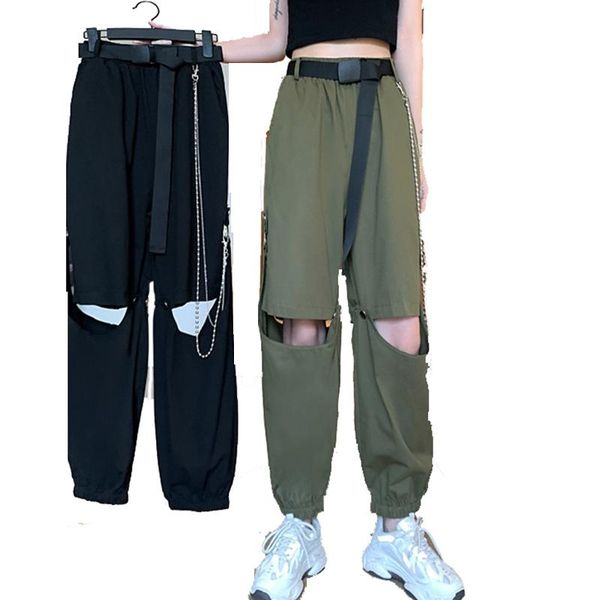 

women's pants & capris novel women summer high waisted cargo hollow out hip hop ankle-length loose harajuku plus size zipper, Black;white