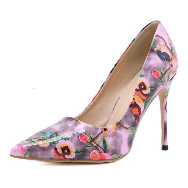 

sandals 2021 spring autumn women pumps classic flower print patent leather high heels shoes pointed toe dress wedding p2ai, Black