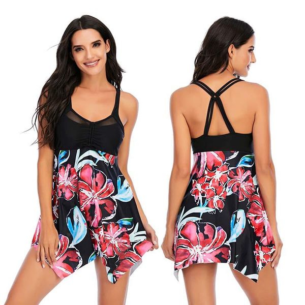 

women's tankini swimdress floral printed swimsuits for women tummy control swimwear two piece bathing suit t042 one-piece suits