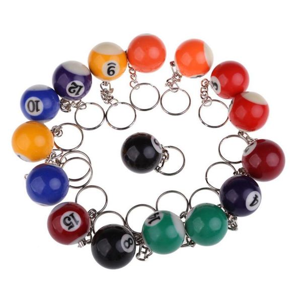 

keychains a set of 16pcs billiards pool eight ball model keychain key rings chains no.1 to no.15, Silver