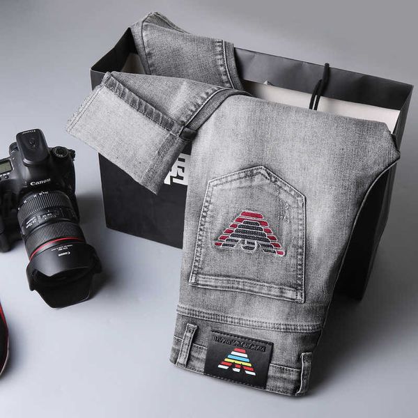 

autumn aj and winter men's jeans washed korean elastic slim fit trousers, Blue