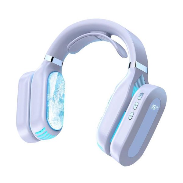 

smart home control portable hanging neck fan cooling heater heating air conditioner wearable neckband leafless usb rechargeable