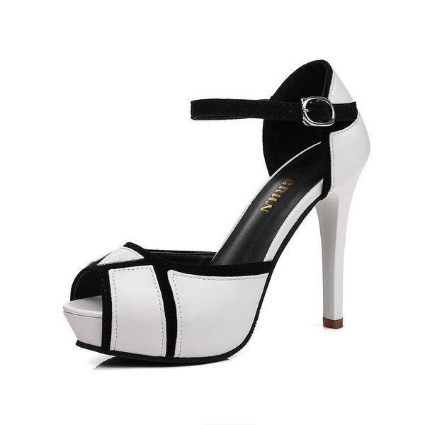 

dress shoes 2021 summer hollow buckle women's european and american fight color fish mouth fine with high heels young daily, Black