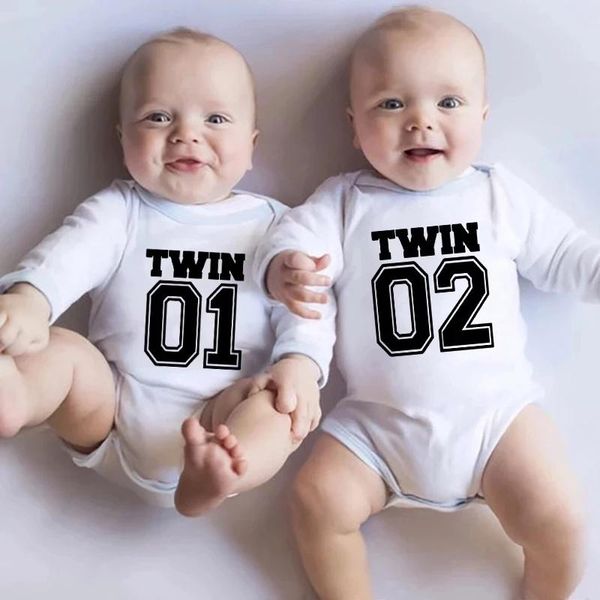 

rompers twin life twins matching baby bodysuit boys girls gift for long sleeve jumpsuit wear born shower gifts, Blue