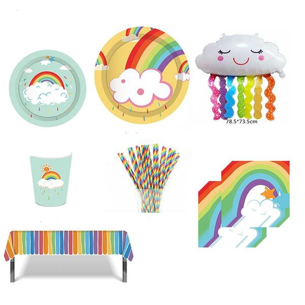 

disposable dinnerware white cloud rainbow tableware set paper plates cups balloons wedding decoration baby shower birthday party supplies