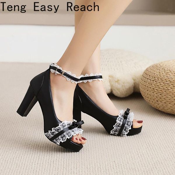 

dress shoes fashion women's mary jane sandals lace high heels pumps fish mouth thick heel platform banquet, Black