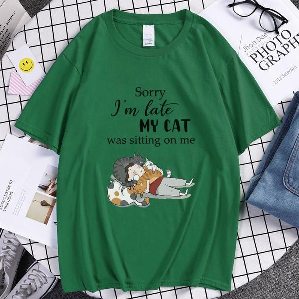 

men's t-shirts sorry i'm late my cat was sitting on me print womens tshirt manga cool t shirt travering vintage sports fit women, White;black