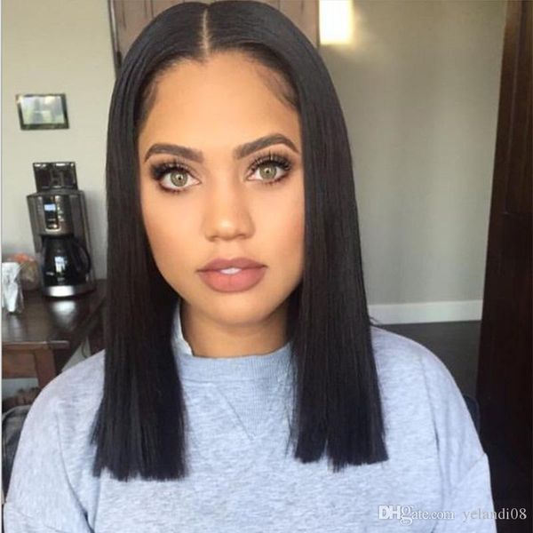 

16-inch natural black straight in hairheat-resistant real swiss lace front wig human hair wig baby hair black women