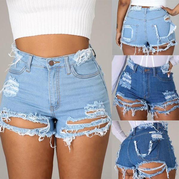 

women's jeans fashion women frayed hole scratched stretch shorts girls ladies denim street casual push up skinny short pants, Blue