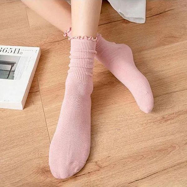 

socks & hosiery 1pair solid colour soft frilly ruffle kawaii cute daily japanese style middle tube spring autumn women, Black;white