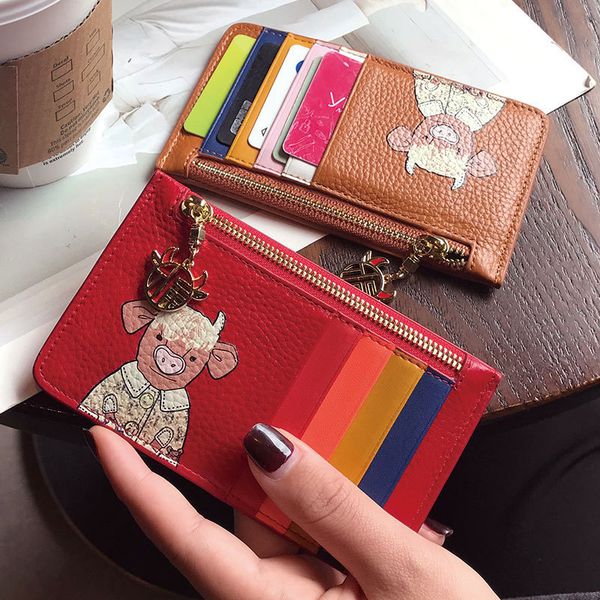 

design hbag card bag women's exquisite, high-end, small ultra-thin 2021 new leather net red zero wallet, one fashionable zipper and sim, Brown;gray