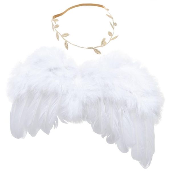 

clothing sets 1 set born po props angel with leaf headband baby shower gift, White
