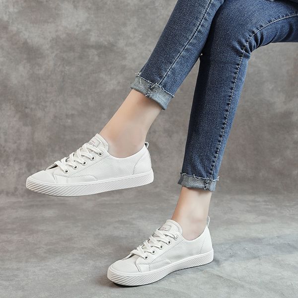 

dress shoes women's genuine leather shallow loafers spring solid flats autumn soft bottom lace up woman casual sprots footwear lme, Black