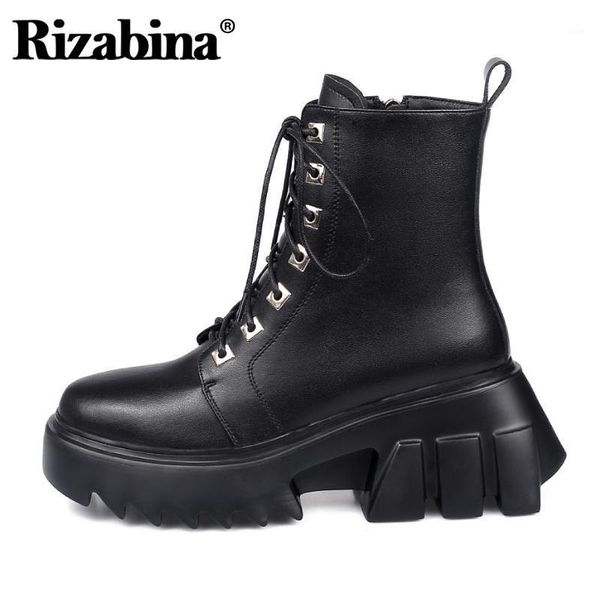 

boots rizabina real leather women ankle strange heel round toe cross strap shoes winter warm fahion party footwear1, Black
