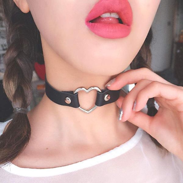 

chokers 2021 fashion pu leather heart choker necklace women chocker necklaces punk statement jewelry wedding bride gift, Golden;silver