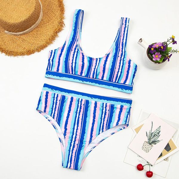 

women's swimwear 2021 stripe printed low waist two pieces bikini set swimsuit female women beachwear bather summer bathing suit #t1g, White;black