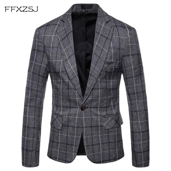 

men's suits & blazers ffxzsj 2021 winter fashion leisure long sleeve suit coat high-grade male slim fit grid comfortable, White;black