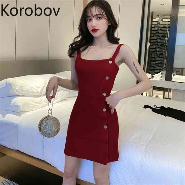 

korobov new arrival women knitted dress vintage elegant slim single breasted women dresses summer chic vestidos mujer 210430, Black;gray