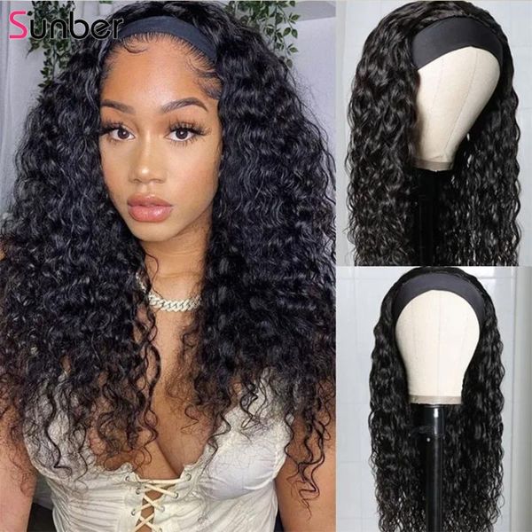 

hair bulks sunber jerry curly headband scarf 150% density 8-24 inches no glue gel for women brazilian human, Black